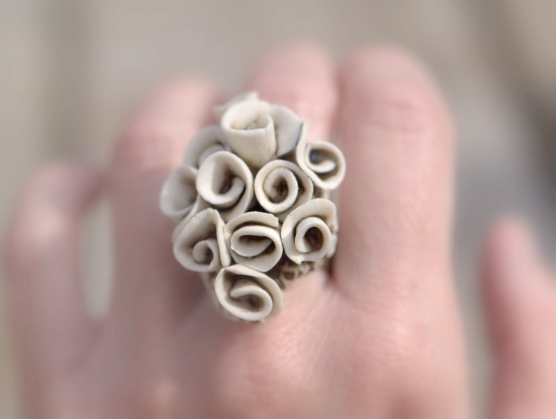 Cup Fungus Ring - Deep brown and ivory.  Funky and fashionable.