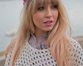 Pink Floral and Pink Ivy Leaf Trim Fairy Festival Flower Hair Crown Hair Garland