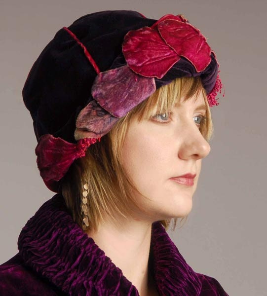 1920s Purple Velvet Cloche Hat - item 708, Hats