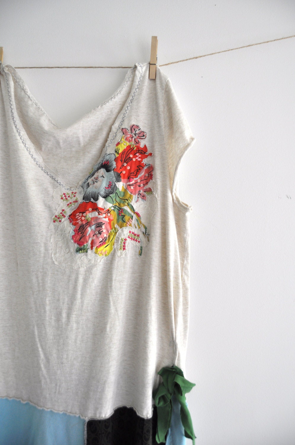 Gypsy Plus Size XL Junk oversized Tshirt dress upcycled refashioned dress beach funky high low wild pastel floral colorblock color block
