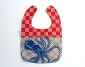 Snap Bib, Blue Yellow Red Square Octopus Pieced Screen Print, Eco Friendly, Nickel Free