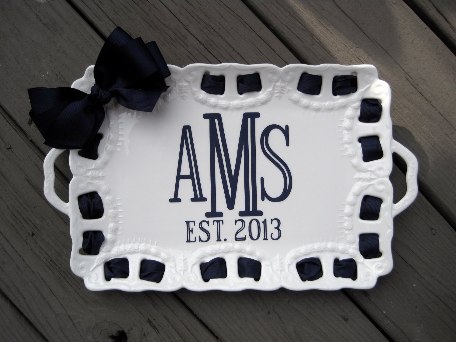 Personalized monogrammed tray with handles
