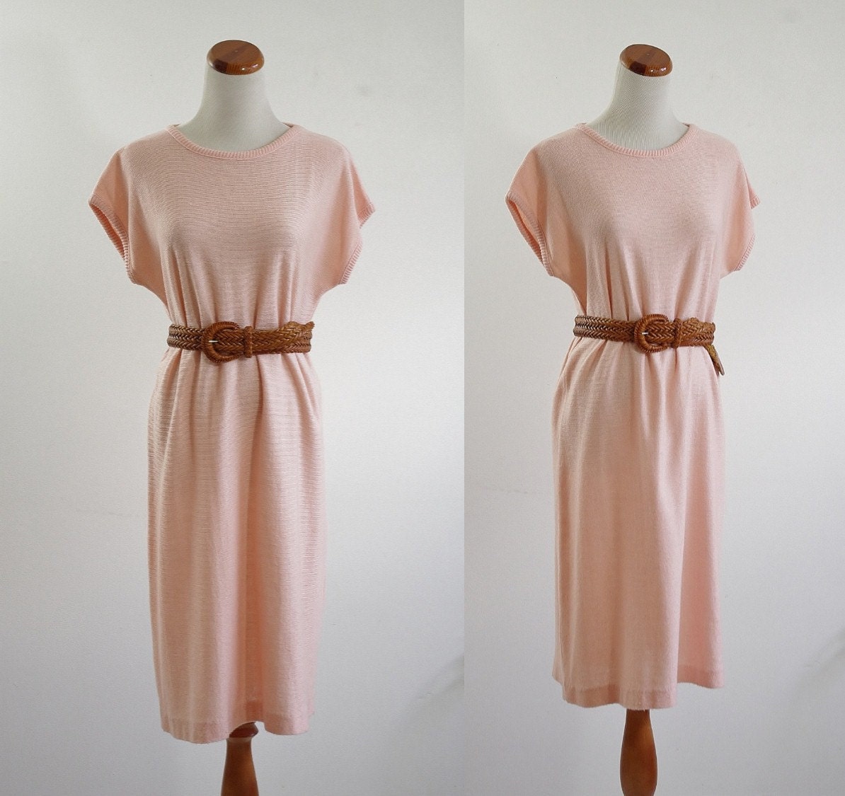 Vintage Knit Dress -- Pink Shift Sweater Dress --Large