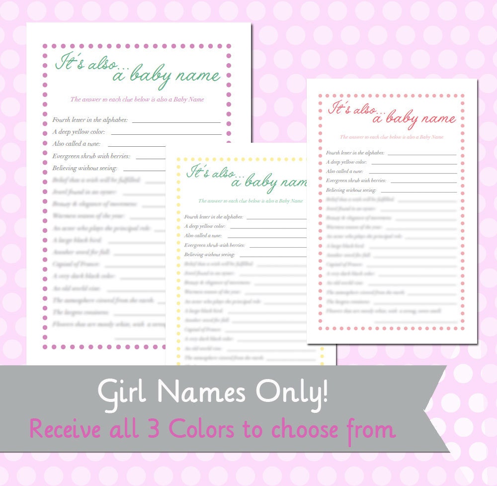 It's Also a Baby Name Game FOR GIRLS --  DIY Printable Baby Shower Game