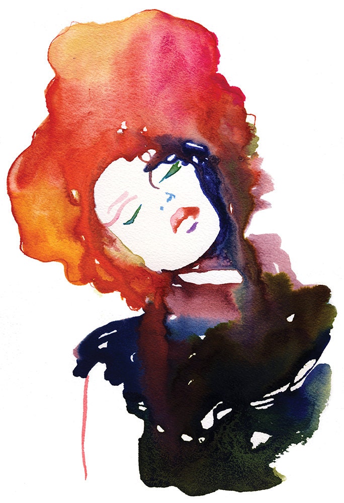 Print of Watercolor Fashion Illustration. Titled: Model Ink2
