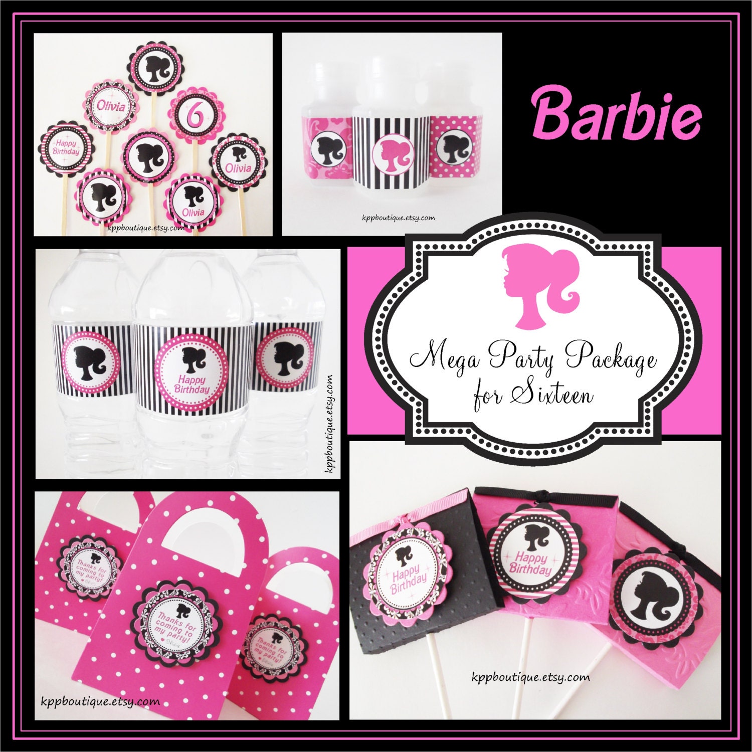 Mega Barbie inspired Silhouette Birthday Party Package for 16 Save over 15%