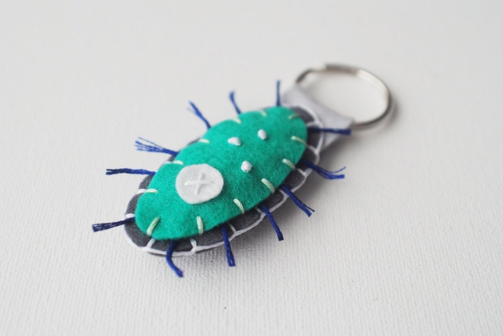 Emerald Green Paramecium Keychain - Wool Felt Microbe Key Fob - Microbiology Biology Science