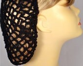 Vintage-Style Black Snood, crocheted by hand, with Butterfly Ribbon Bow