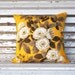 DAHLIA : Vintage Irish  Linen Tea Towel Cushion Upcycled Repurposed Spring Flowers Pillow Cushion