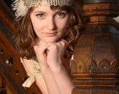 josephine - 1920s or bohemian headband with vintage crochet silver net, 20's beaded flower and upcycled ostrich feathers- ready to ship