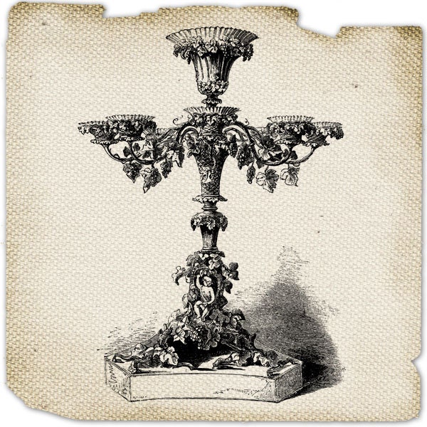 Candelabrum Burlap Victorian digital image Vintage sheet Download Printable For transfer print on fabric towel label napkins pillow n848