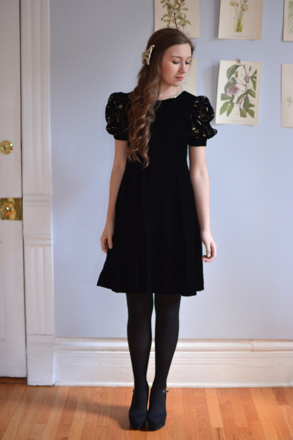 Vintage Jayne Copeland Black Velvet Dress - Size Small