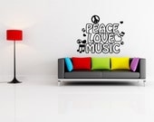 Vinyl Wall Decal Sticker Peace Love and Music 1107m