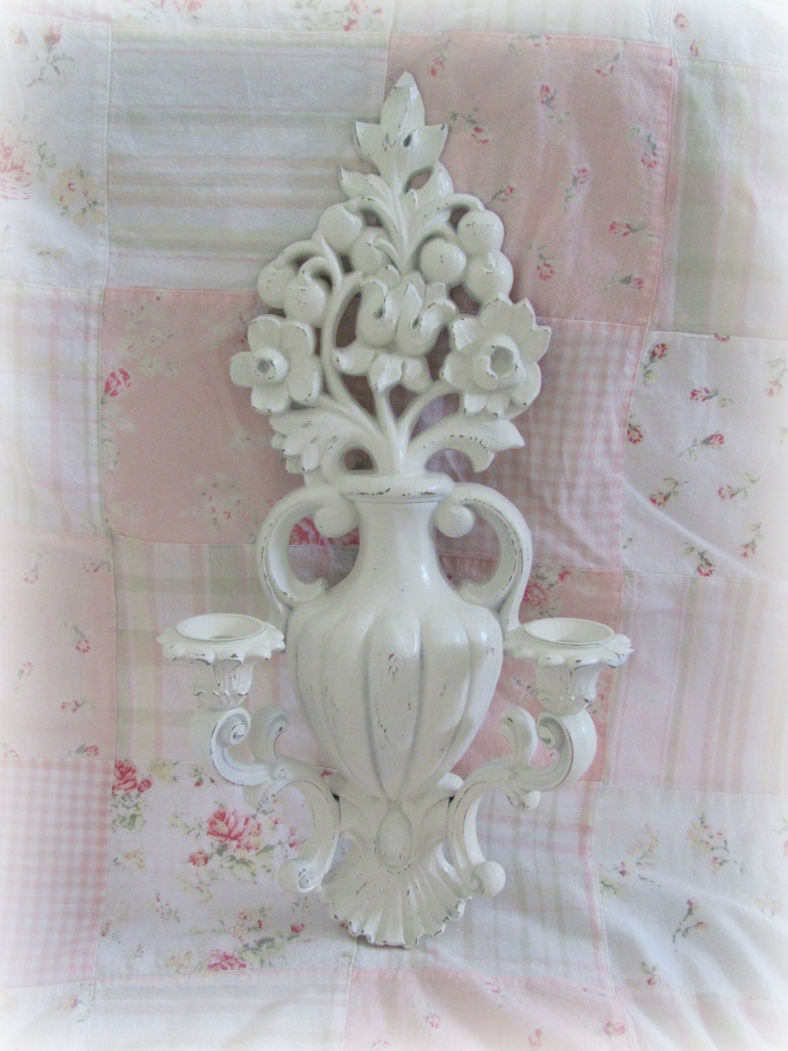 Shabby Chic Vintage Candle Sconce Cream Homco Candle Sconce
