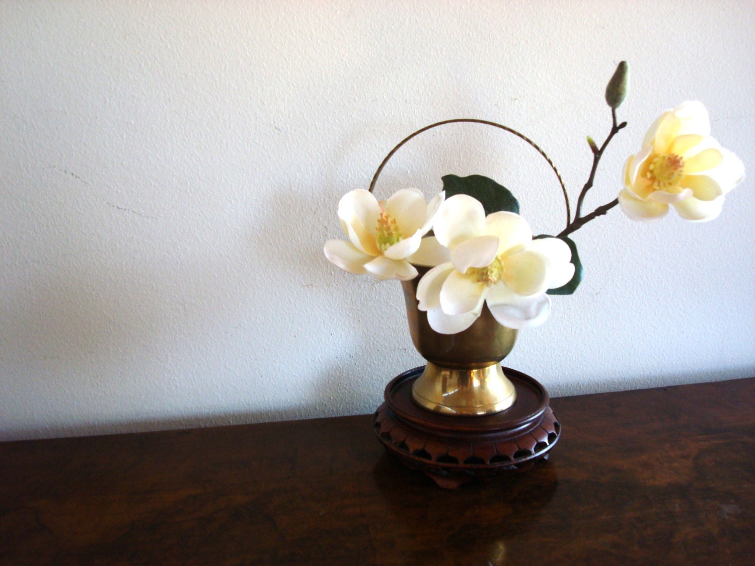Vintage Brass Basket Flower Vase