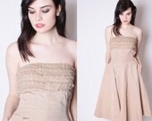 50s Champagne Beige Strapless Cocktail Party Dress with Pockets / 1950s Cocktail Dress / Party Dress / Alternative Wedding Dress / 1961