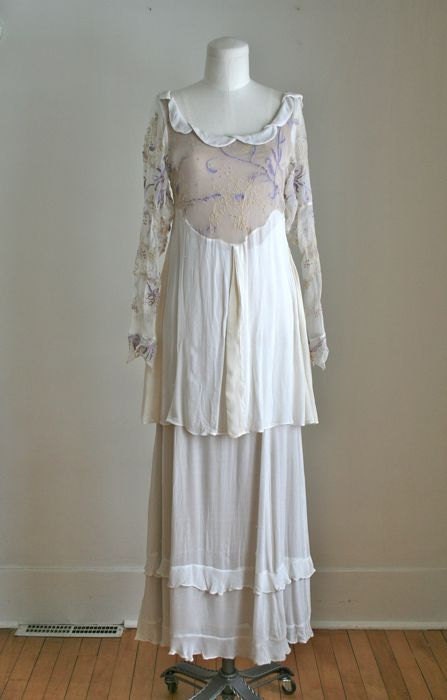 antique edwardian 1910s dress - FRENCH LAVENDER silk chiffon tea dress / XS-S