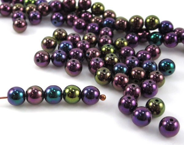 Czech Glass 6mm Purple Iris Rounds