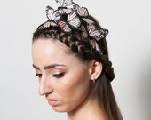 Peach Pastel Butterfly Headband - woodland, fairy tale, bride