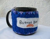 Coffee Cup or Mug COZY  - BLUE and purple- Sunny - Buenos Dias -