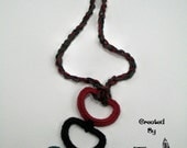 Red Black and Green 3 D Pendant with Crochet Chain