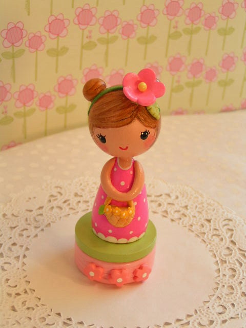 Sweet Pink and white polka dots- brunette -Cake Topper- Play Toy ...All in One
