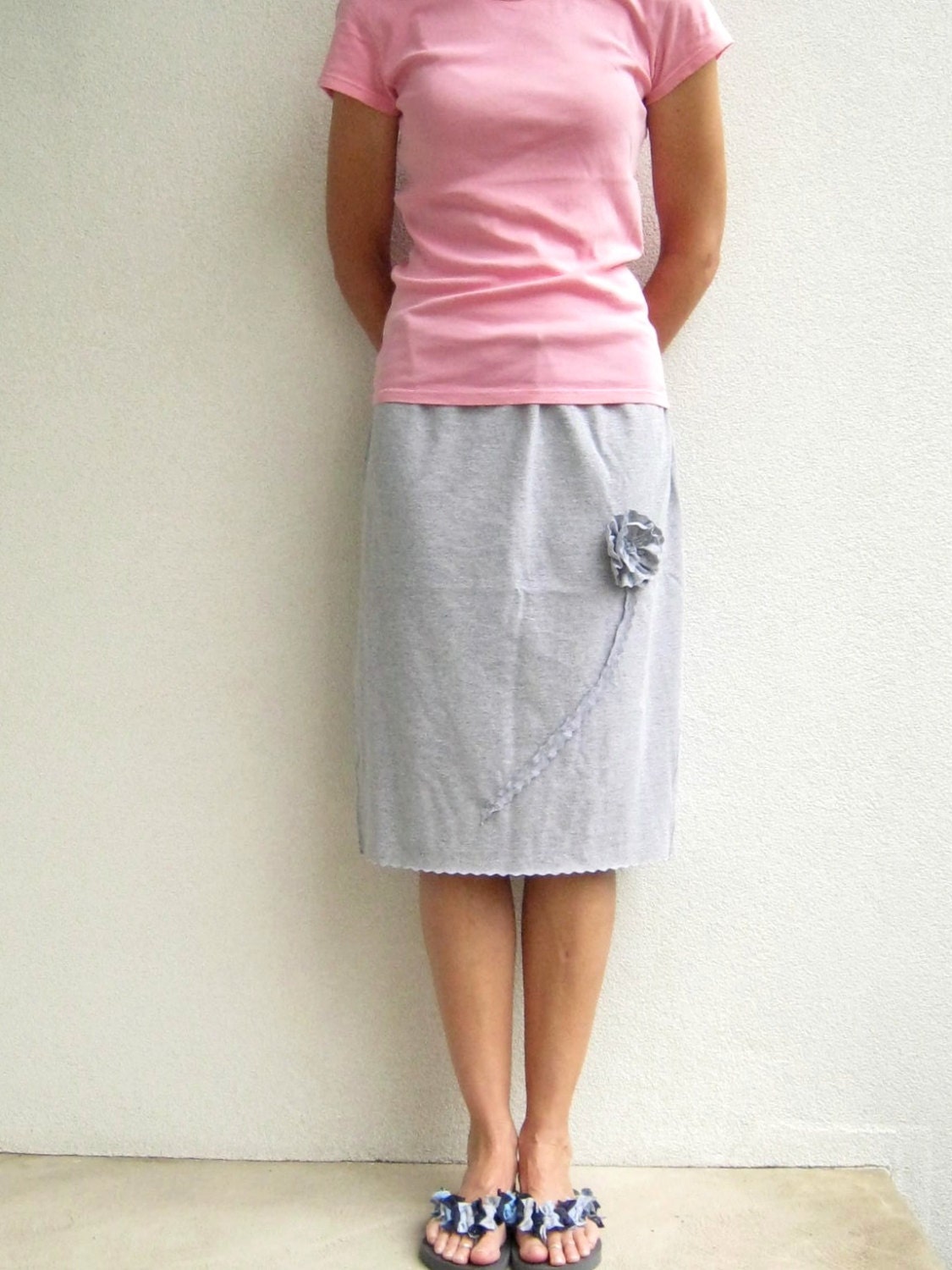 Light Gray T Shirt Skirt // Recycled // Upcycled // Knee Length // Spring // Summer // Cotton // Soft // Fun // by ohzie