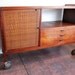 Rolling Walnut Storage Cabinet Black Laminate Top by Jens Risom