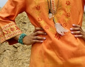 Vintage Pakistani Hand Embroidered Classic Bohemian Hippie Tunic Mini Dress Circa 1960s 1970s