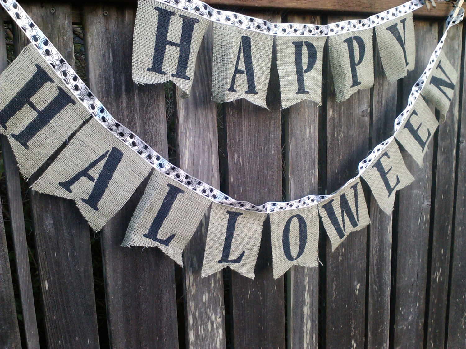 Happy Halloween Banner Sage Burlap Flags Halloween Decoration hand painted in black Il_570xn