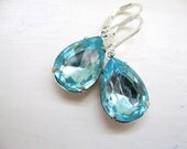 Aquamarine Earrings in silver - Glass Rhinestone Jewels - Estate Style - Spring - March Birthstone