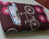iPhone case, iphone cover, iphone wallet, phone case, bicycle design, handmade of lovely linen cotton fabric