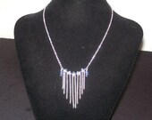 Herkimer Diamond Necklace, Chain Fringe Silver Plated with Czech Glass, Double Terminated Quartz Gemstone Necklace