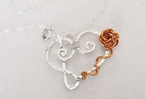 Sterling Silver Treble Clef and Bass Clef Heart Pendant Necklace