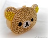 Kawaii bear rhinestone case, deco pill box, gift for her