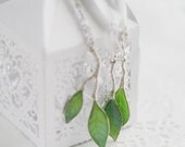 Jewelry Set -Dangle earrings-Pendant Necklace - Spring green leaves