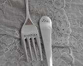 New Mr & Mrs forks with date, hand stamped, stainless steel, sleek