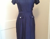 Vintage navy blue shift dress and matching coat