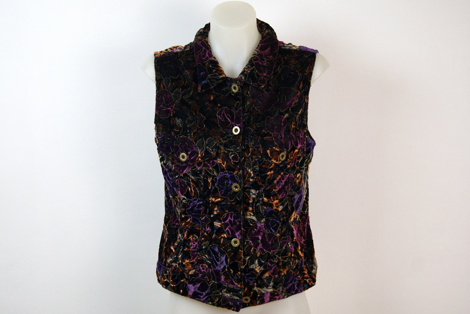 SALE - 80s 90s floral velvet vest // sz s - m