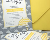 You Make Me Happy When Skies are Grey Rainy Day Umbrella grey and yellow Baby Shower Invitations