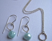 Freshwater Pearl Dangle Necklace/ Earring Set, Twisted loops in Sterling Silver