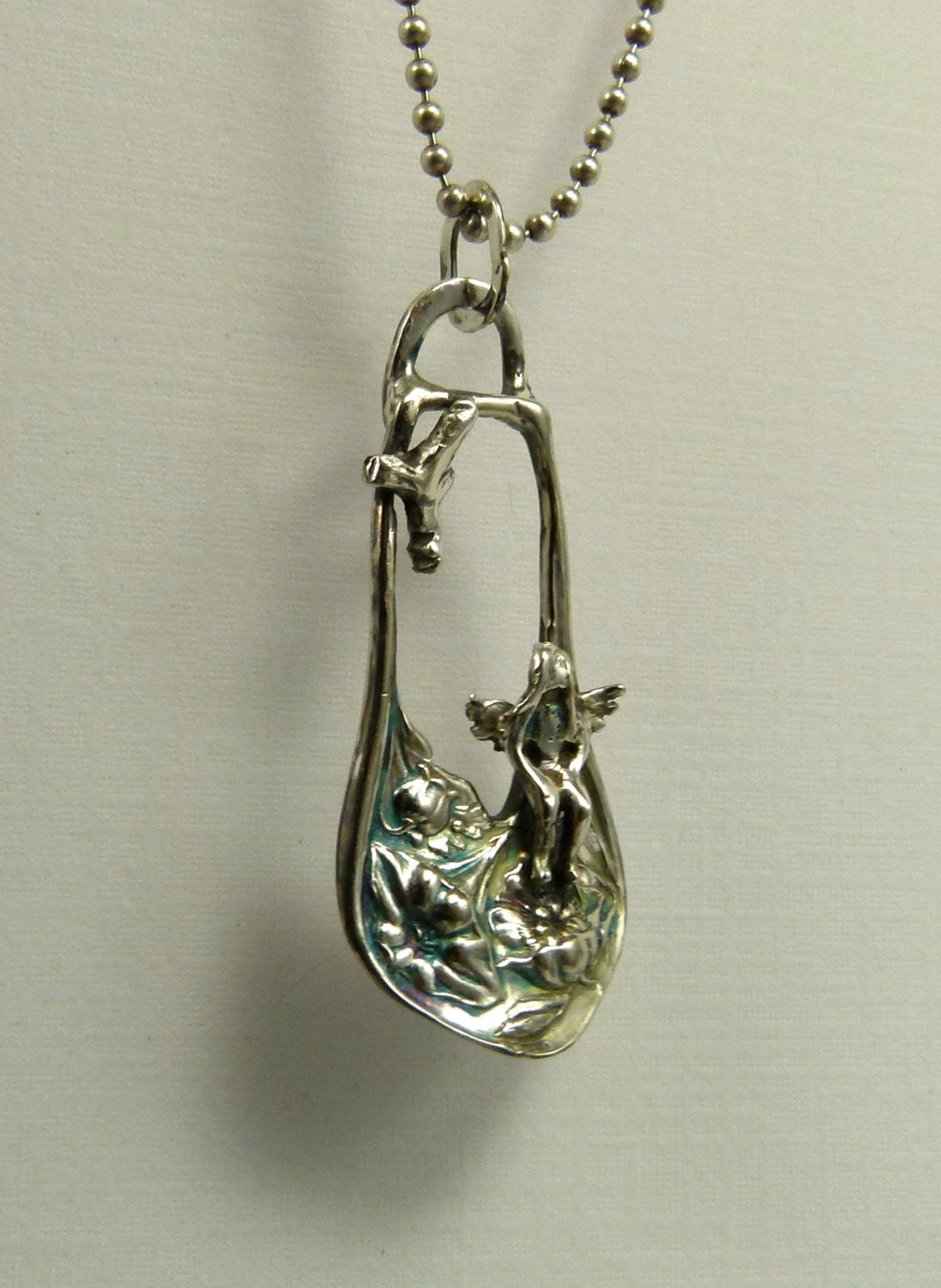 Angel Dakota Dreams Of Flying - Up Cycled Sterling, Silverware, And PMC - Art Jewelry Pendant - 1031