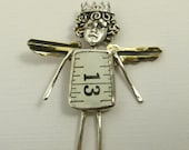 Angel Zoey Counts Her Blessings - Up Cycled Sterling Silver, Brass Keys, Metal Measuring Tape, And PMC - Art Jewelry Pendant - 1141