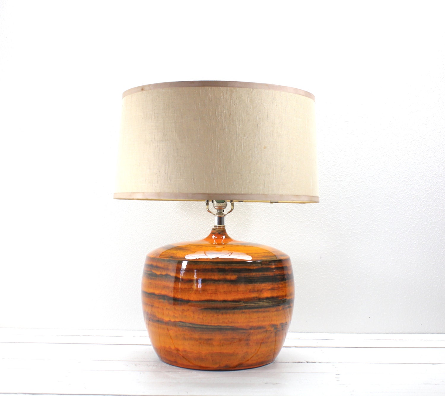 Mid Century Orange Drip Glaze Large Lamp-Oversized