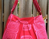 Hobo Purse Cross Body Pleated Bag with Adjustable Strap and Zipper Closure  - Red & Pink abstract pattern