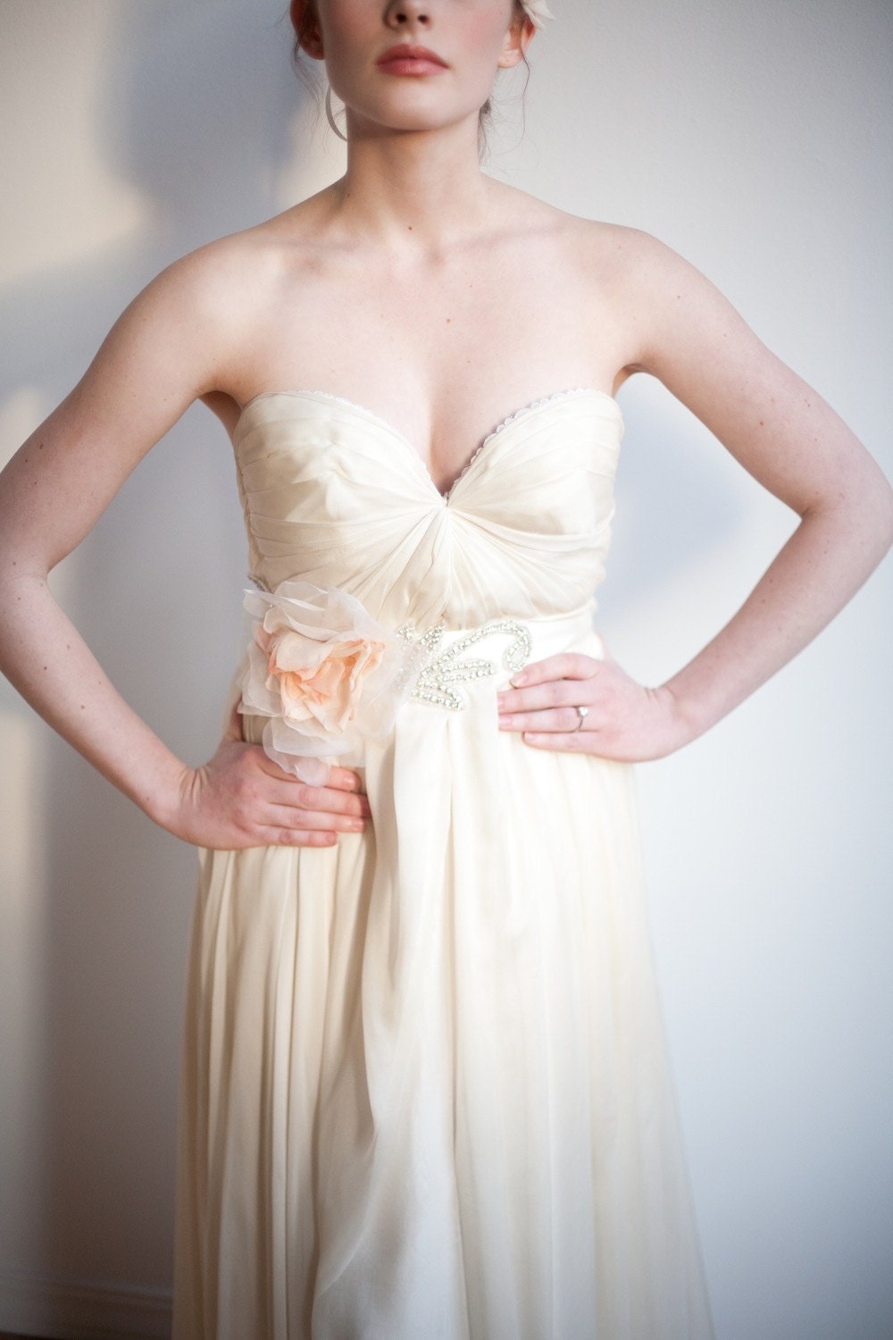Bridal Sash, Silk Bridal Belt, Flower Sash, Rhinestones, Madeline