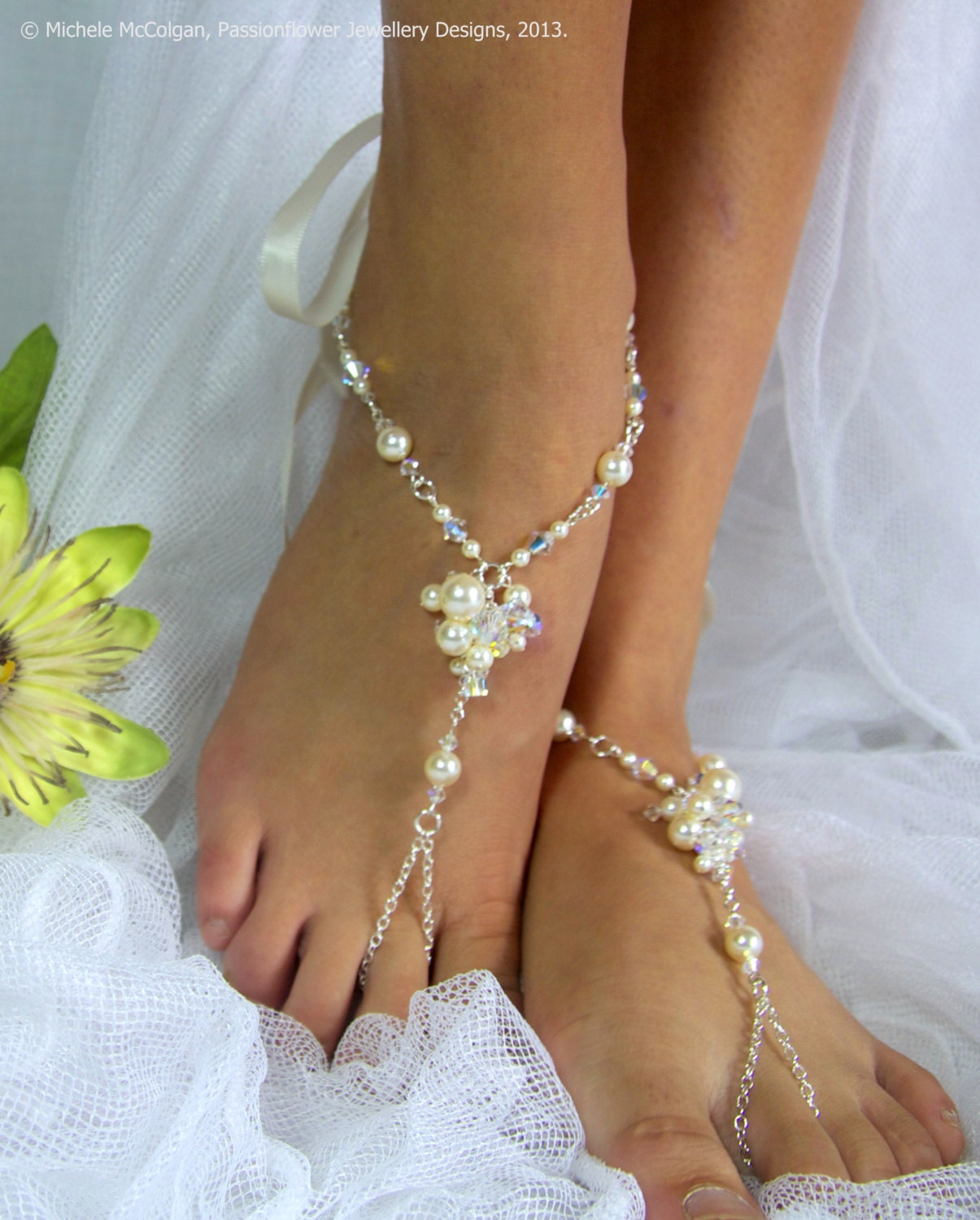 Barefoot sandals, beach wedding sandals, bridal beach shoes, Bohemian foot jewelry, destination wedding, Bohemian wedding. JESSICA Medium.