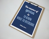 Typography Quote Print The Essence of Genious in Blue Archival A4 Art Print