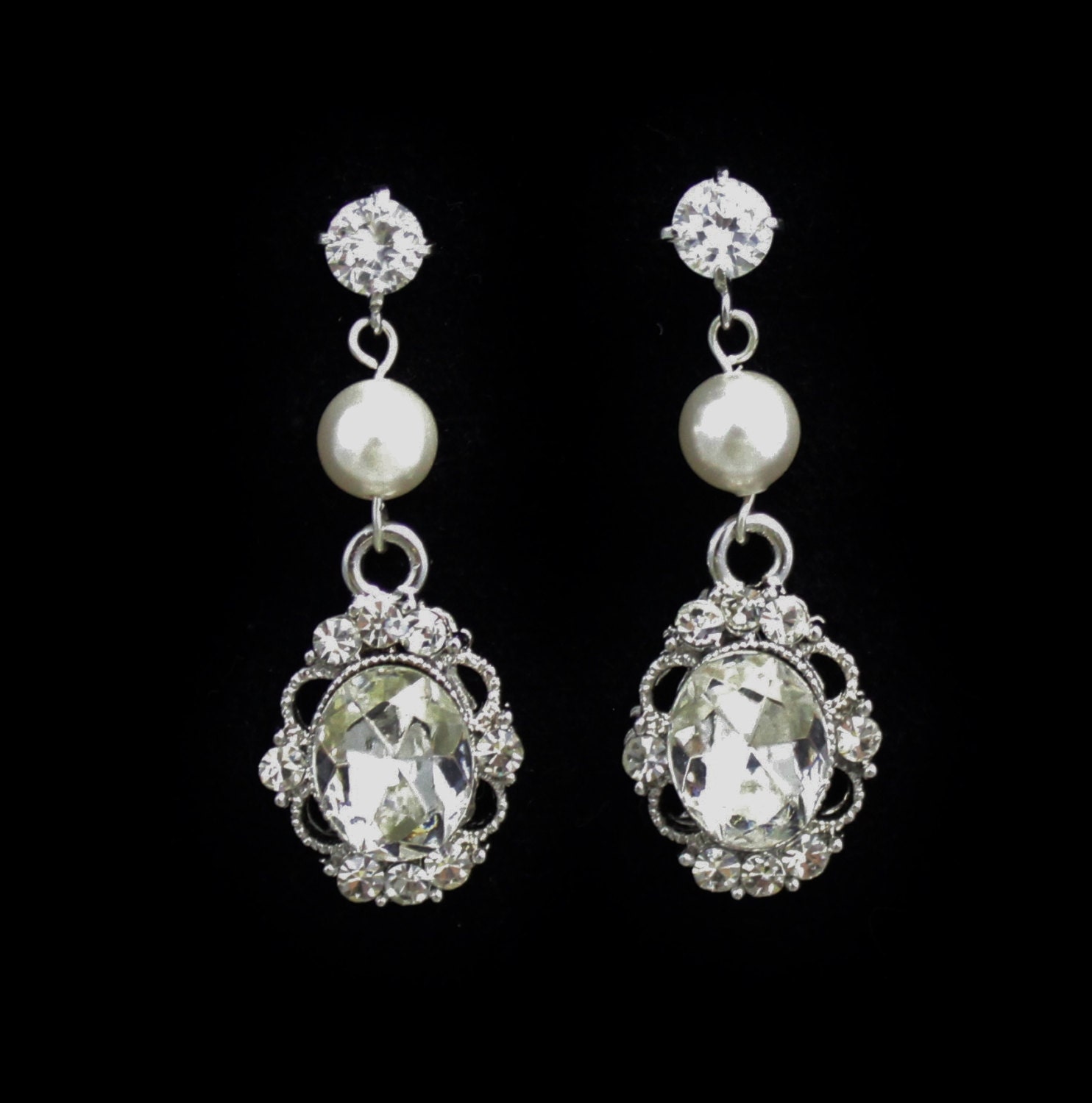Bridal Earrings, Crystal & Pearl Earrings, Wedding Jewelry, Bridesmaid Earrings, ALLY