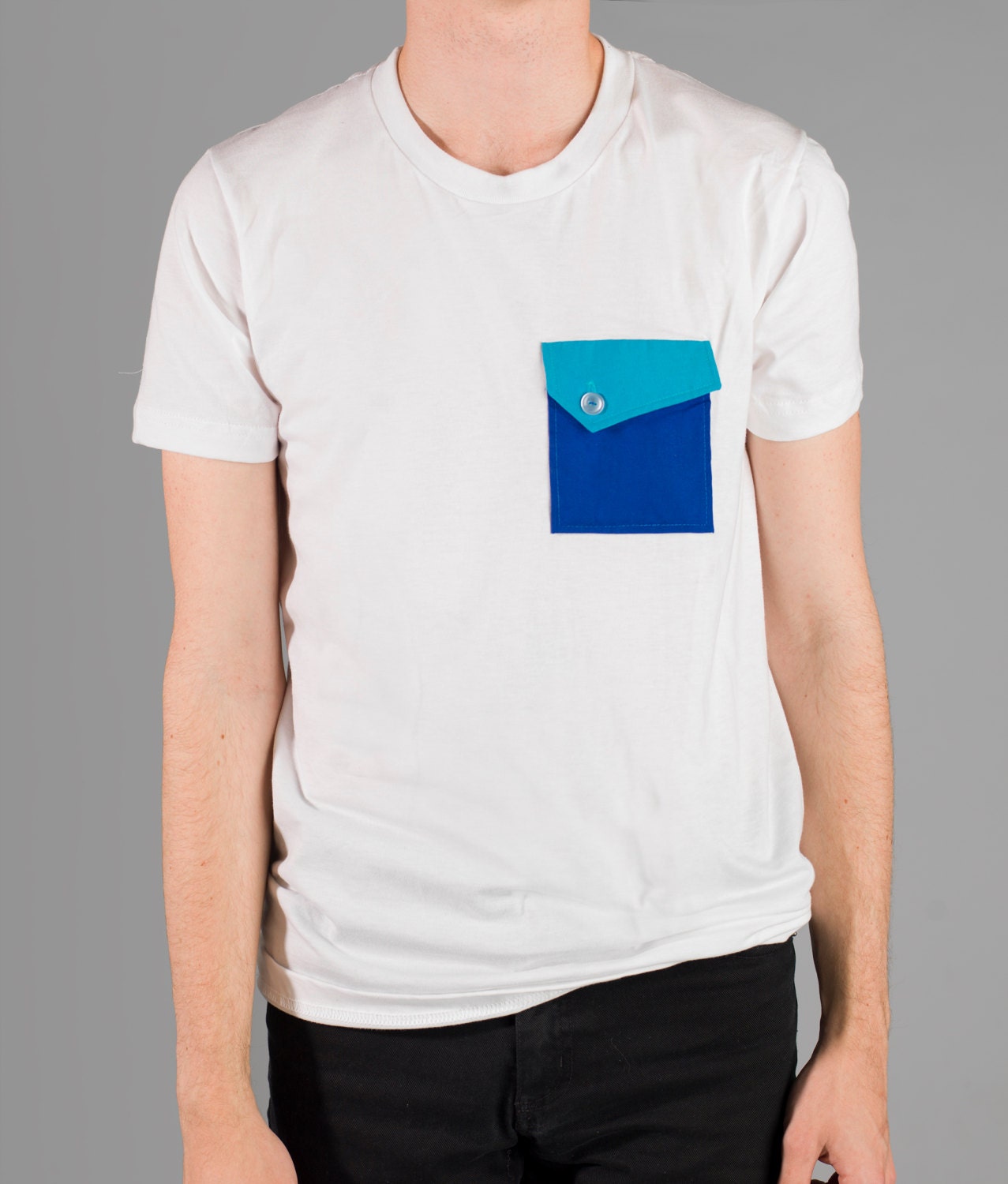 Color Block Square Pocket T Shirt - Custom Color Mens
